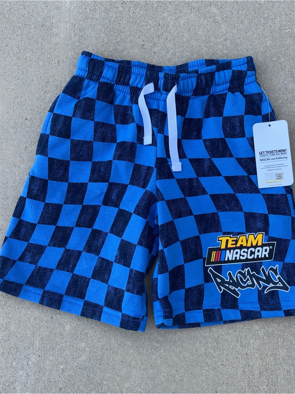 Nascar Blue Checkered Racing Logo Kids Shorts